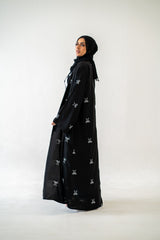 Black Button Abaya with Bow Detail – 2-Piece Set