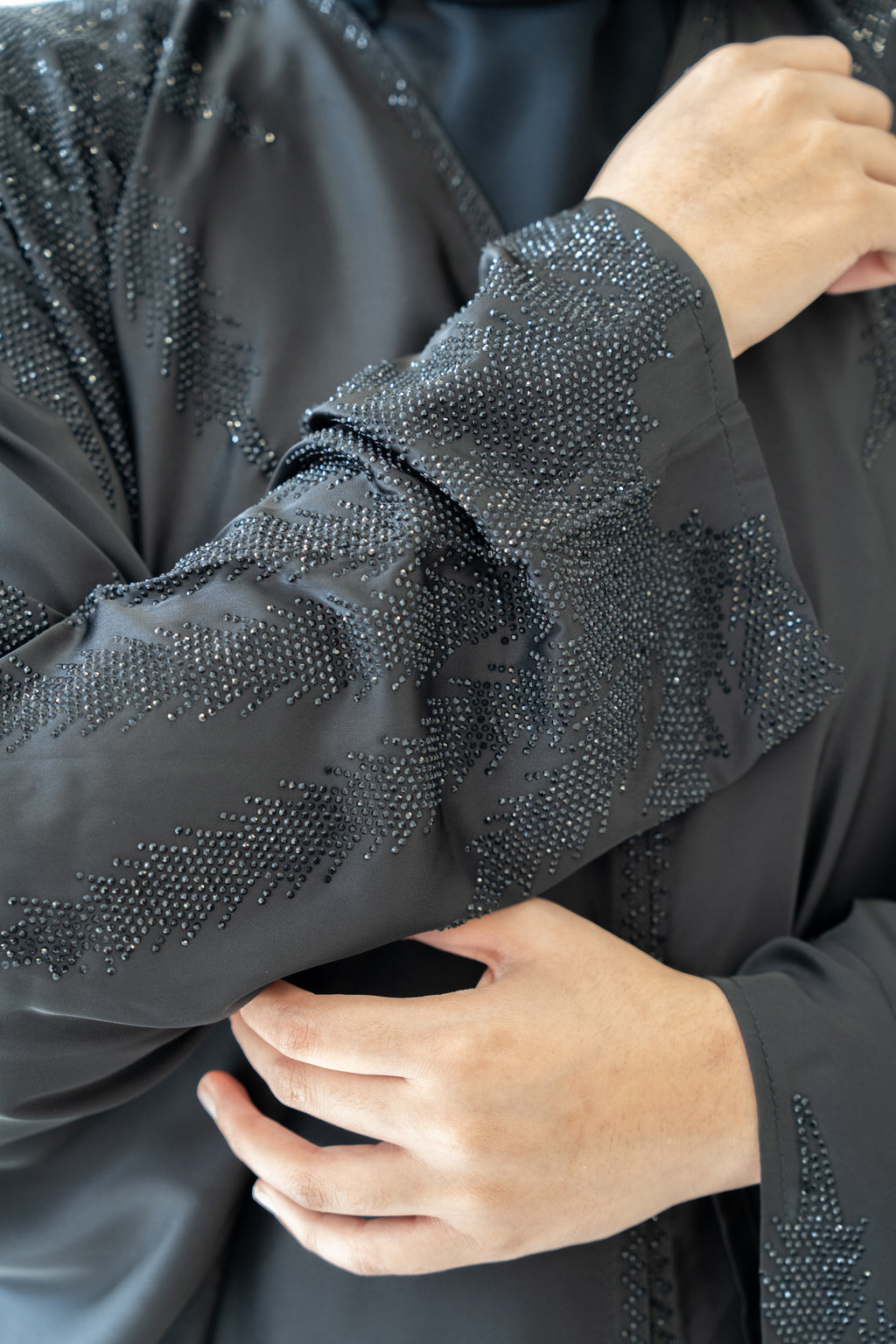 Breathable silk fabric of Abaya Noor Silk Embellished Diamante Hijab