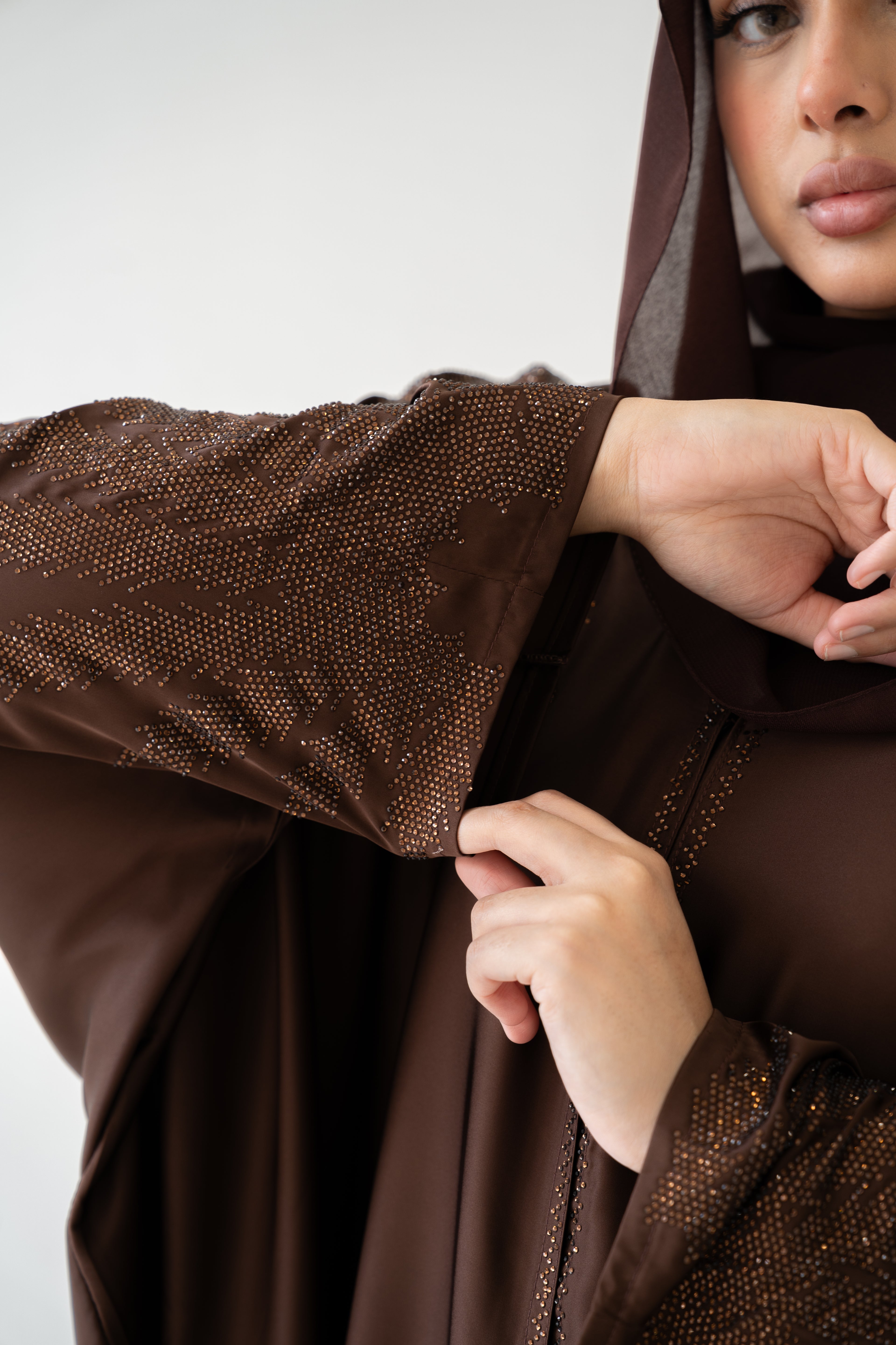 Abaya Noor Silk Embellished Diamante Hijab coordinated hijab detail