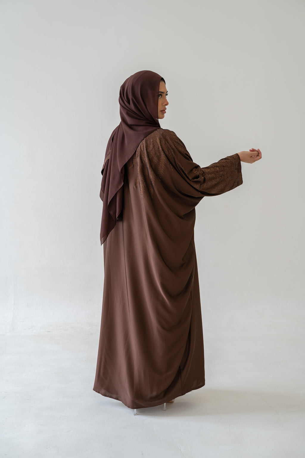 Close‑up embroidery of Abaya Noor Silk Embellished Diamante Hijab