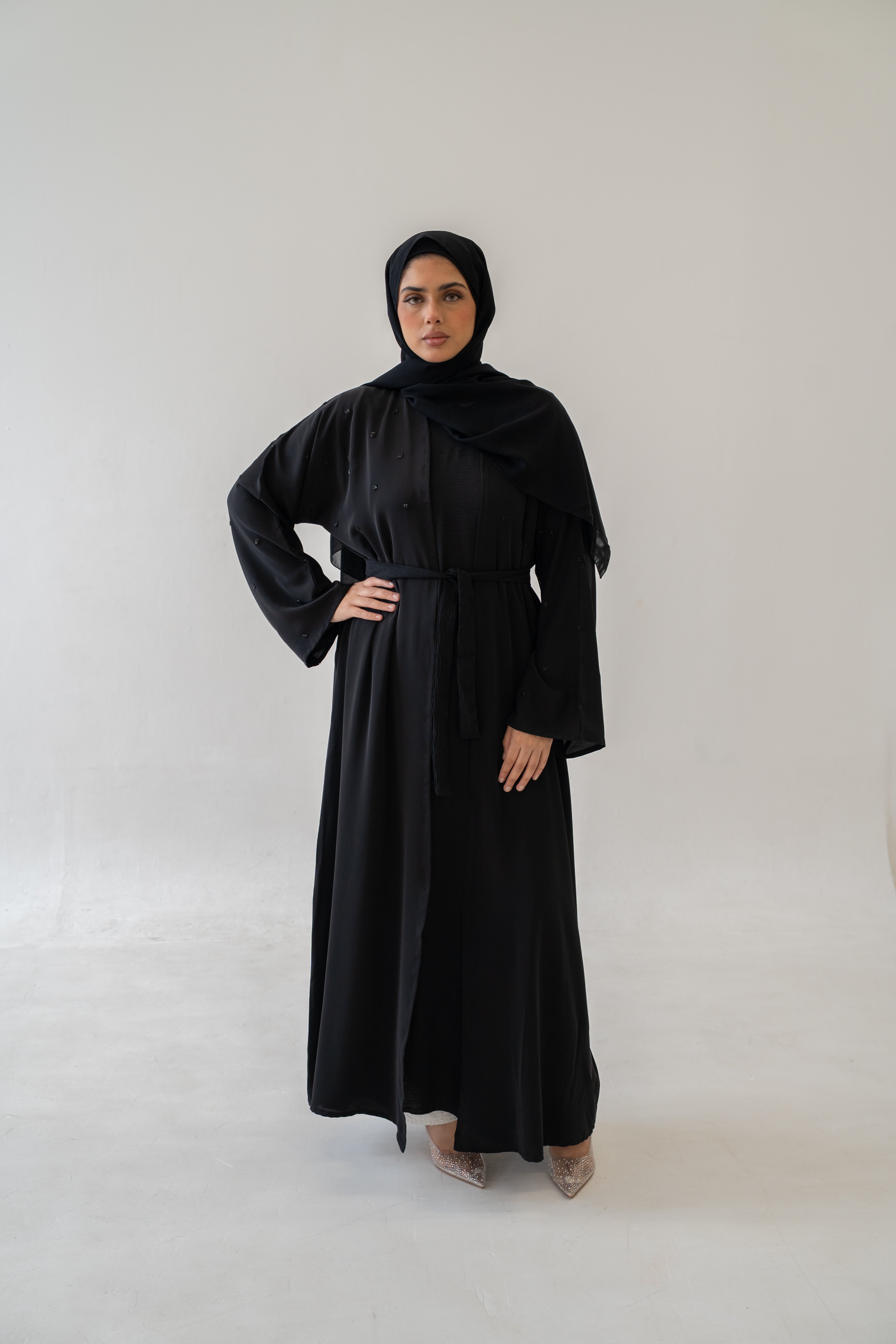 Luxury 4-Piece Nida Abaya Set | Beaded Elegance