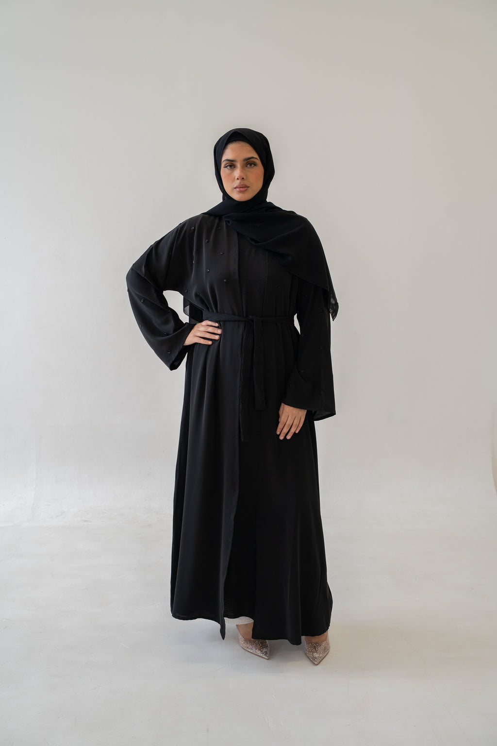 Beaded sleeve detail on Luxury Nida Abaya Set
