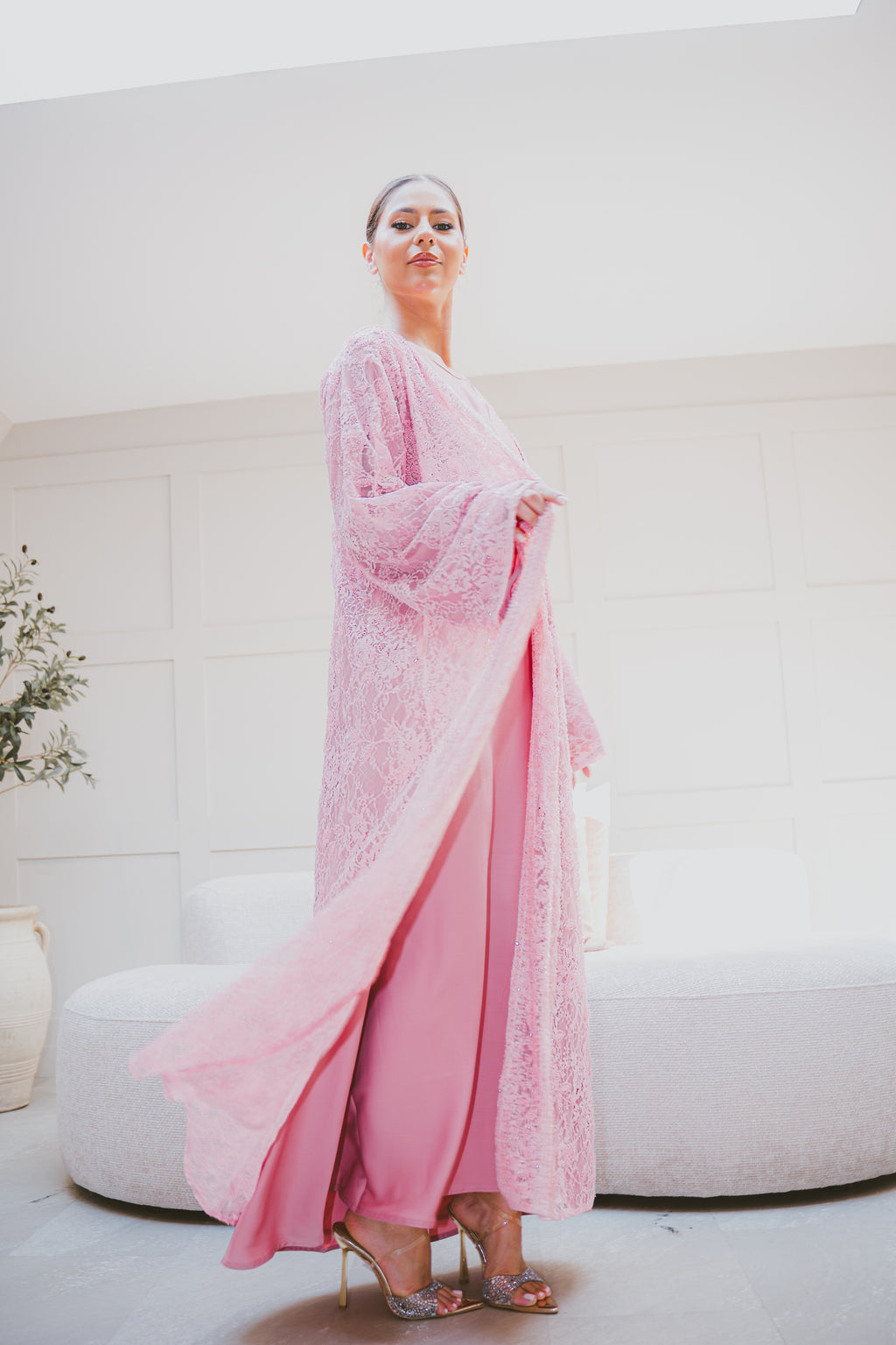 Luxury Lace Beaded Abaya Set with Inner Dress & Matching Hijab. Wedding Edition