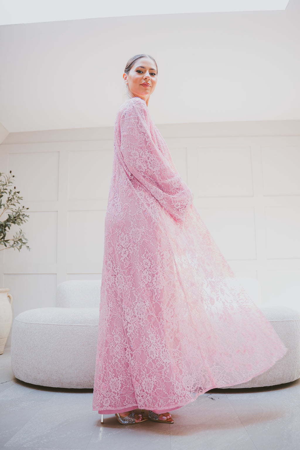 Luxury Lace Beaded Abaya Set with Inner Dress & Matching Hijab. Wedding Edition