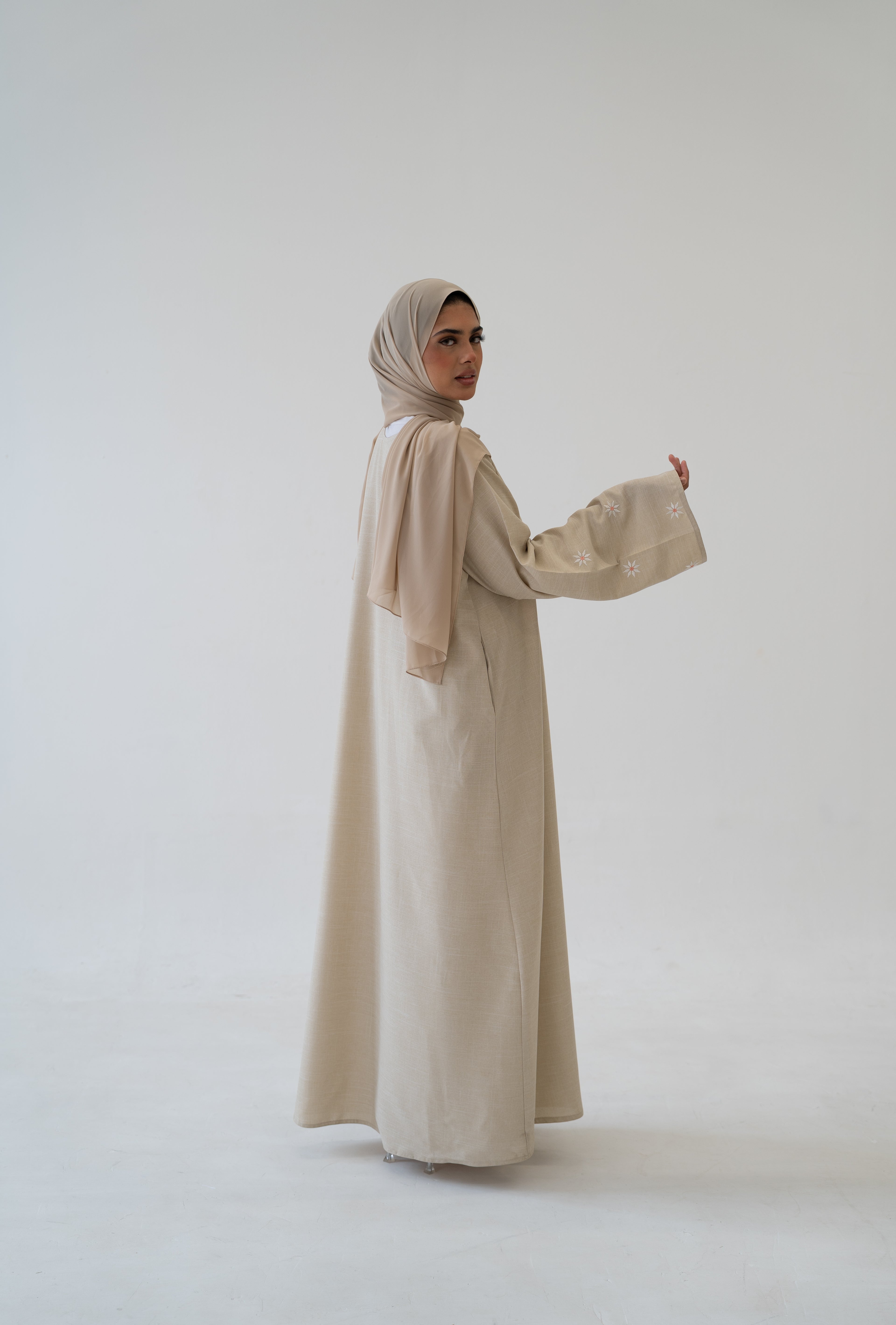 Linen Blend Button Abaya button‑down outerwear