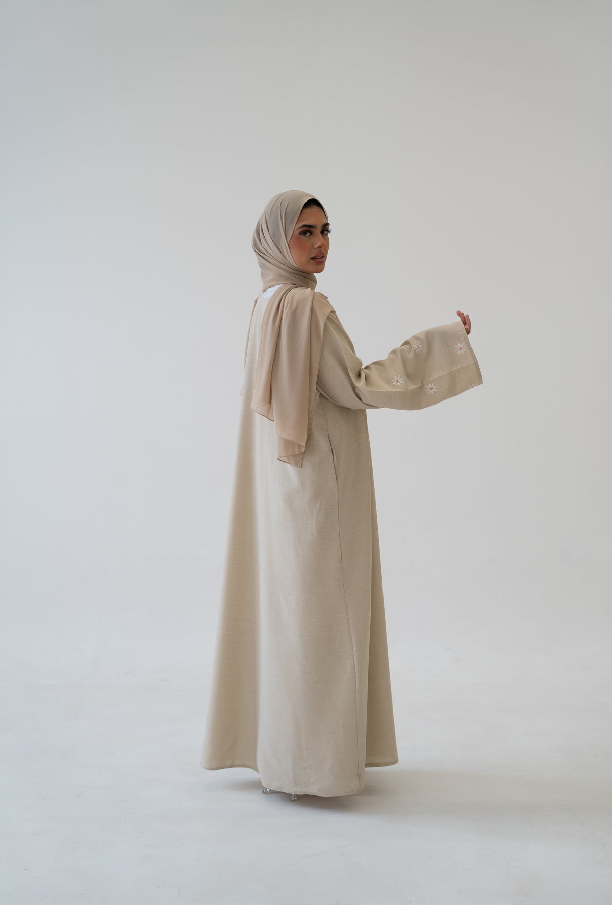 Linen Blend Button Abaya