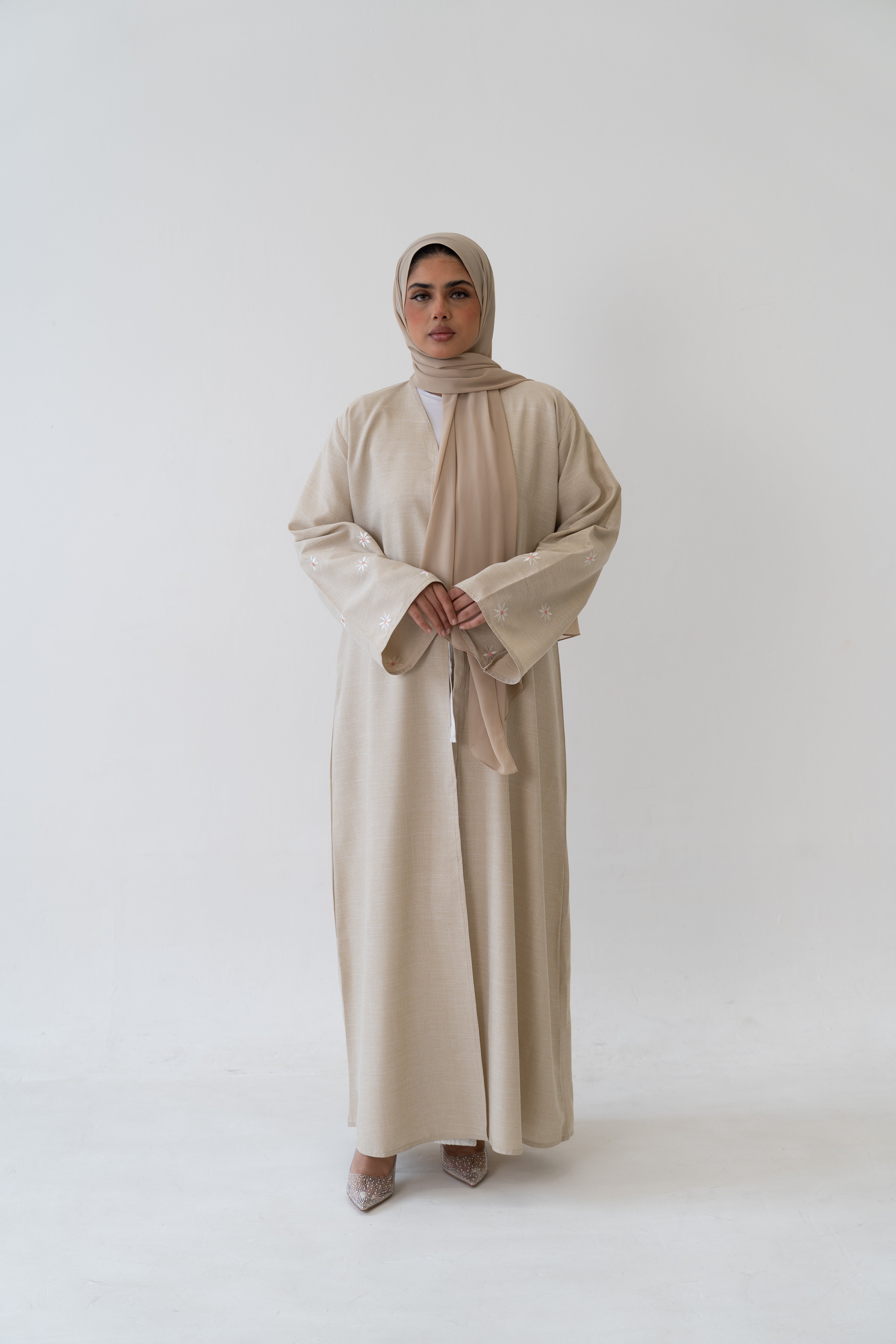 Linen Blend Button Abaya