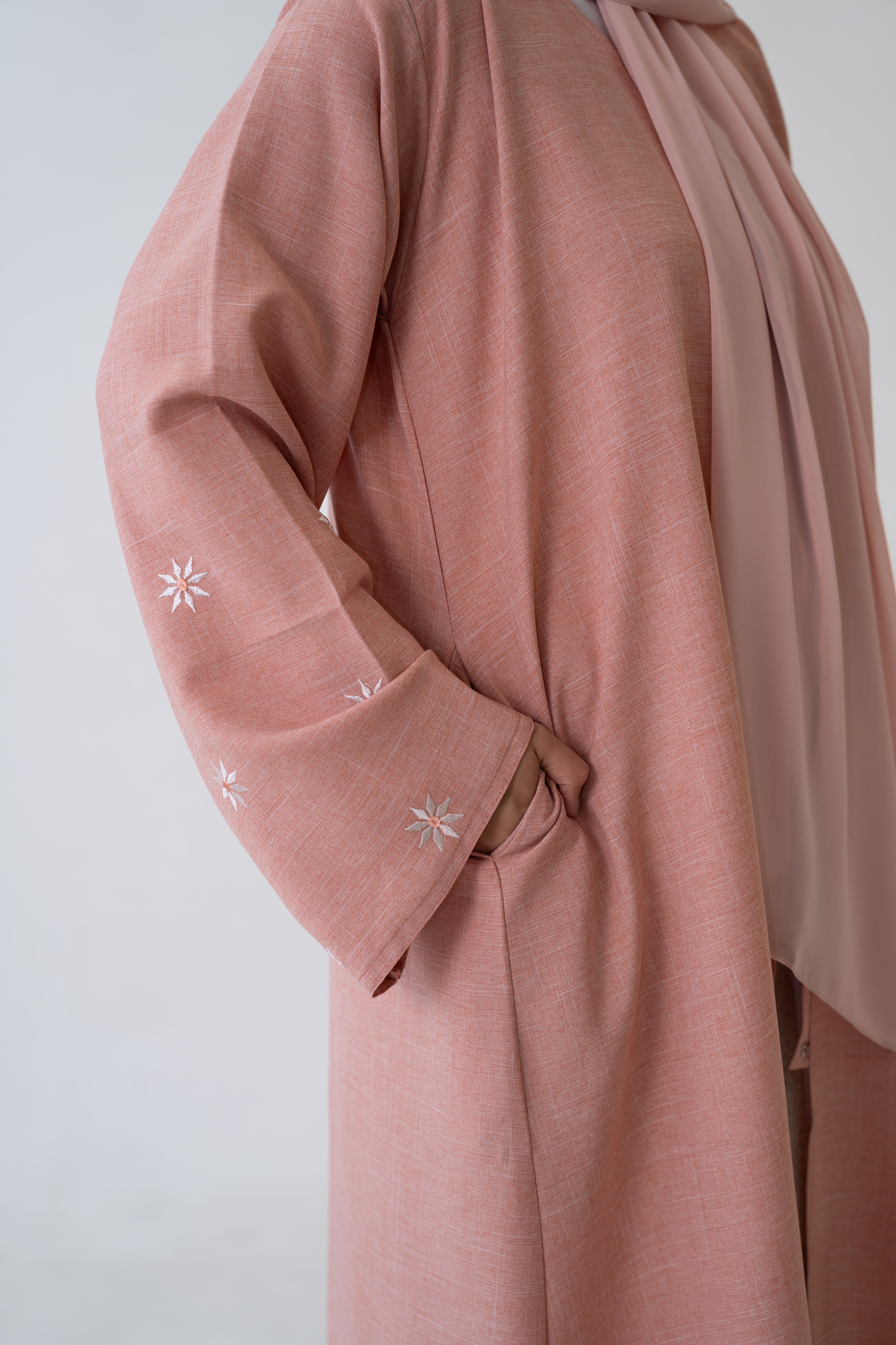 Close‑up Linen Blend Closed Abaya fabric detail