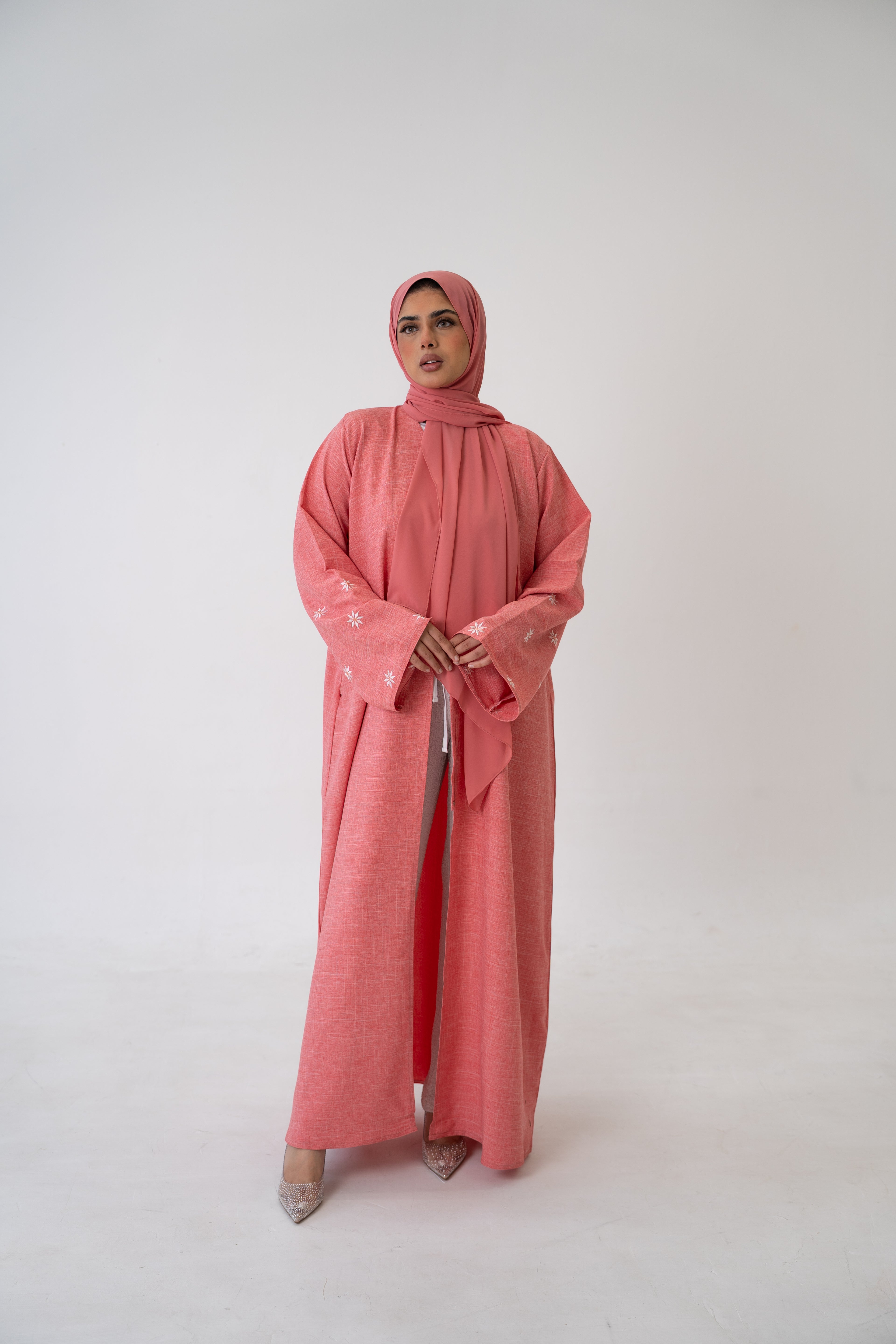 Linen Blend Button Abaya breathable modest wear