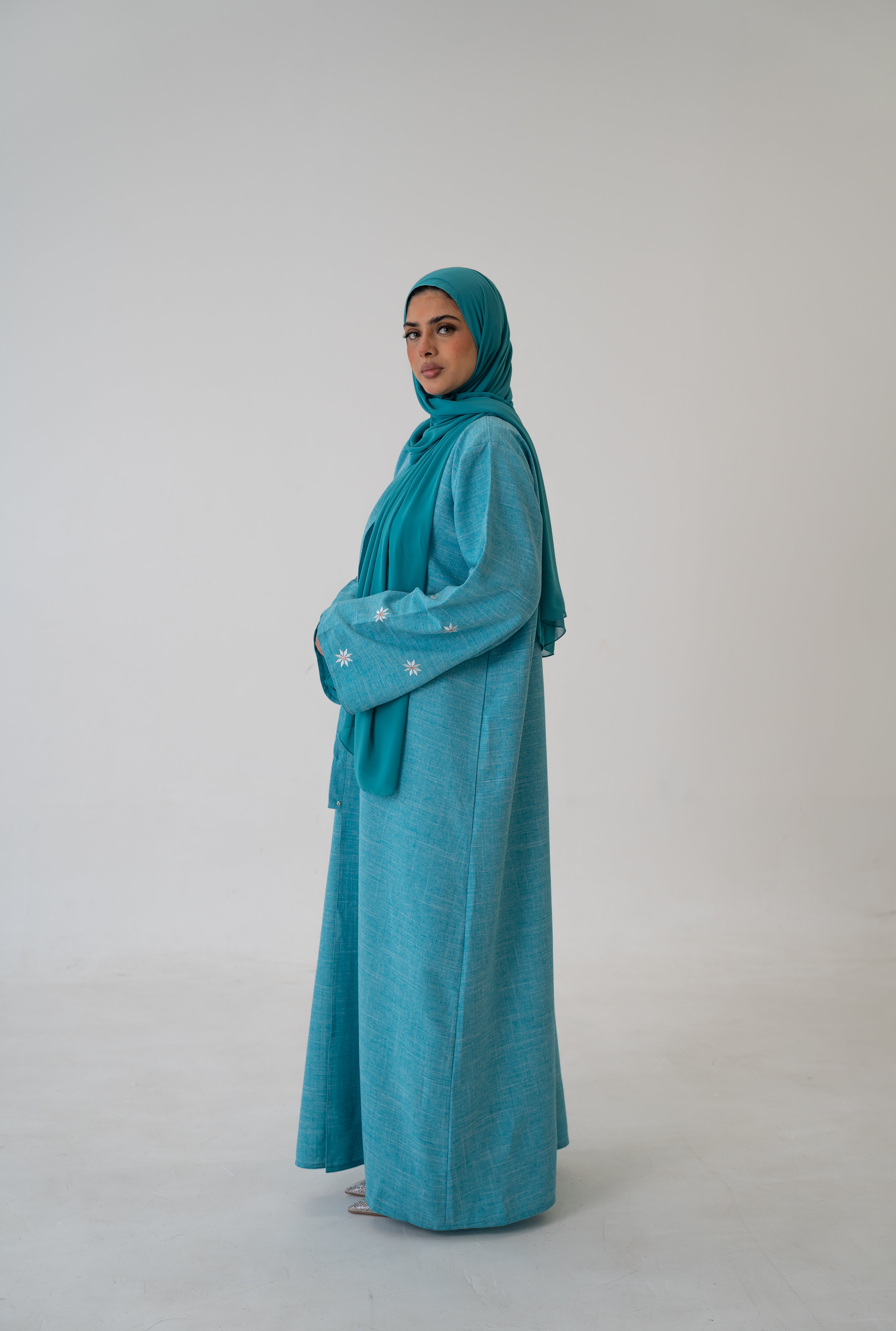 Close‑up of Linen Blend Button Abaya fabric texture
