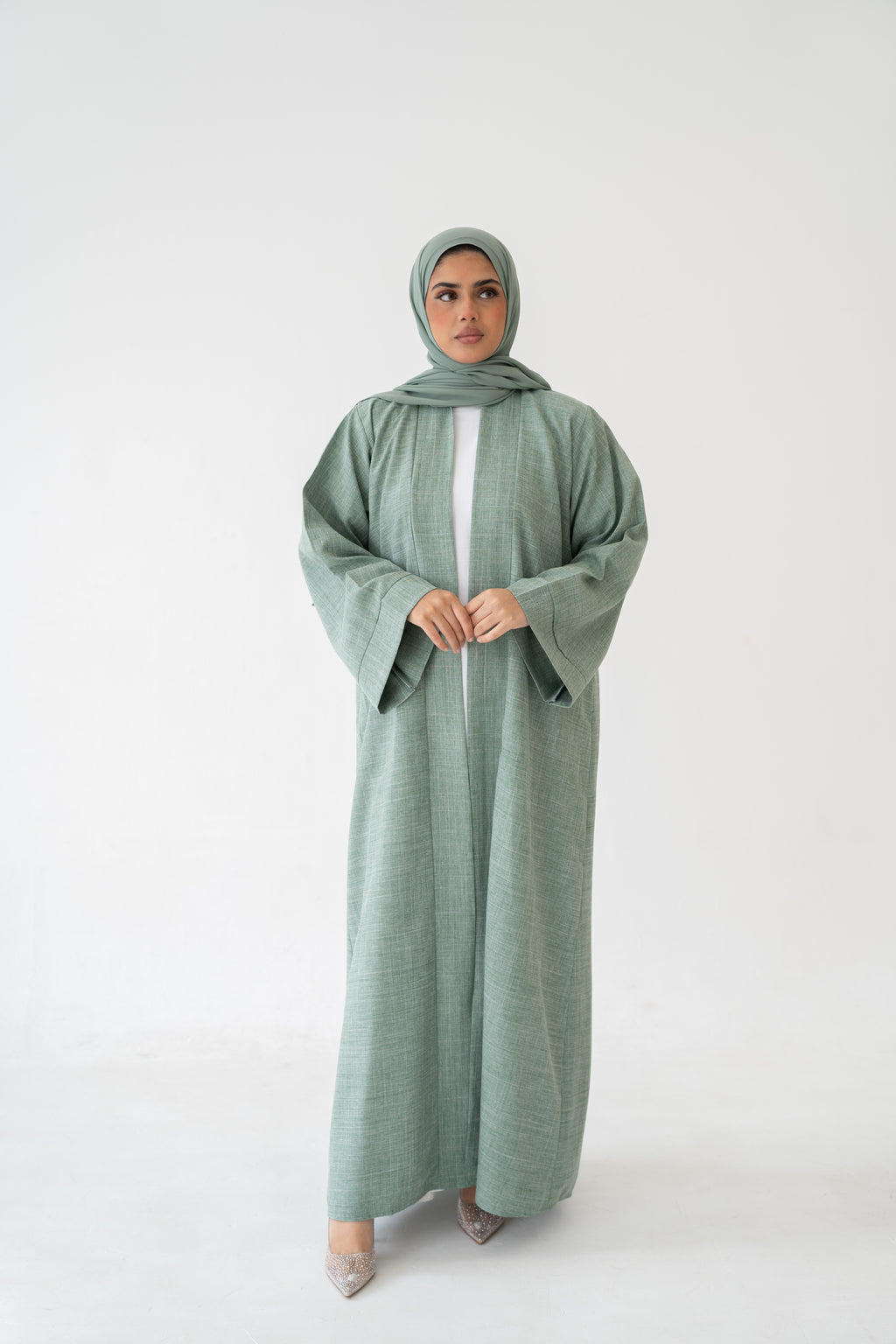 3 Piece Linen Abaya Set breathable button abaya