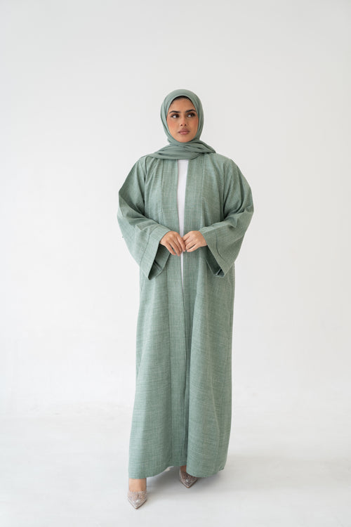 3 Piece Linen Abaya Set breathable button abaya
