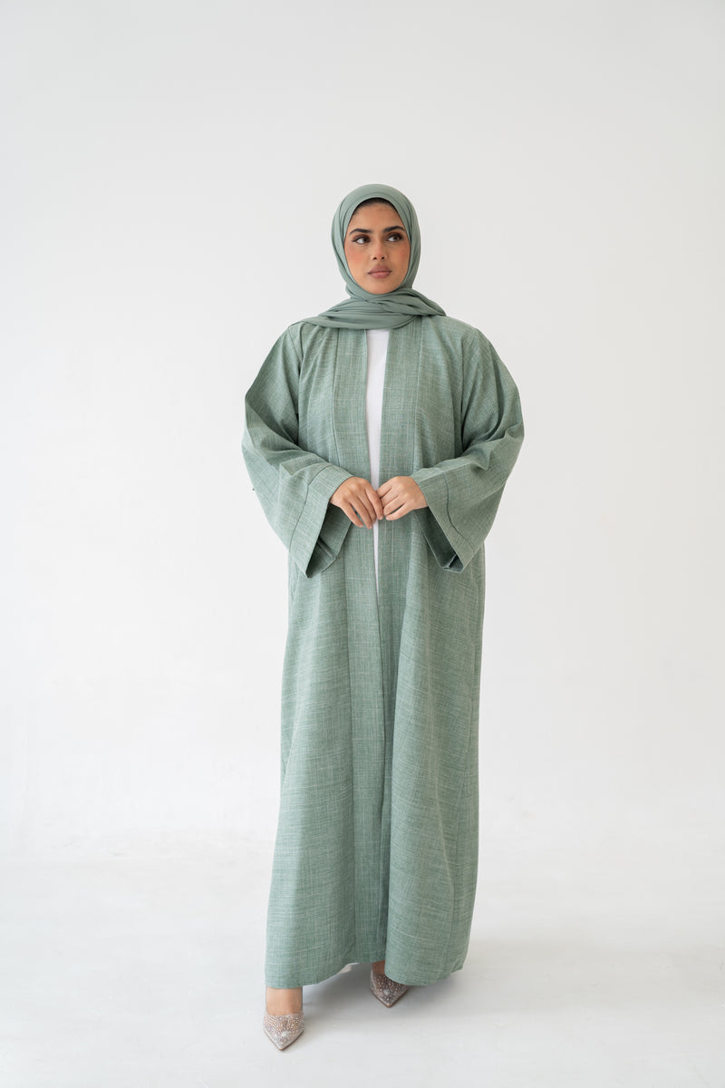 3 Piece Linen Abaya Set breathable button abaya