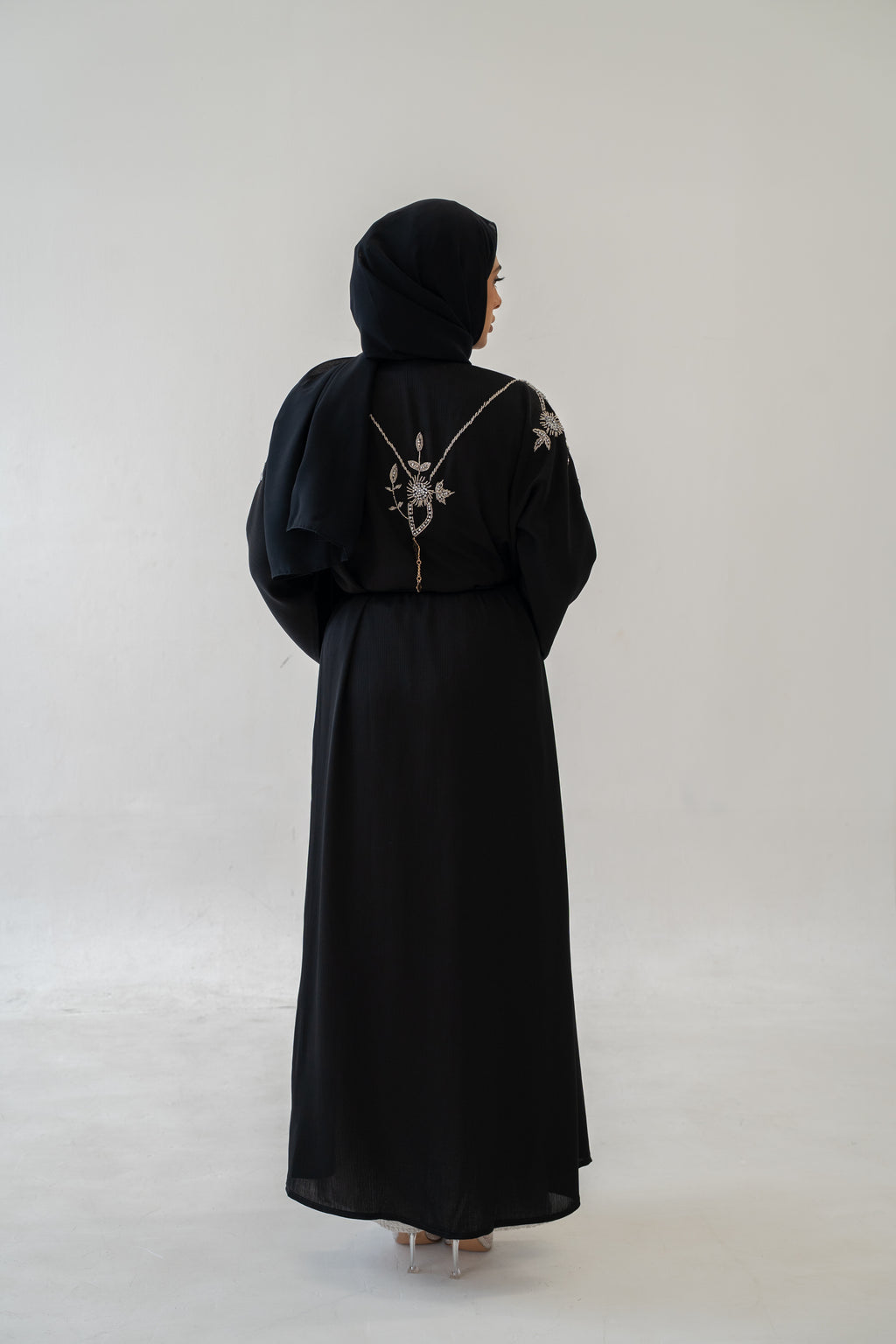 Styled look with Abaya Hira Embroidered Crinkle Fabric hijab