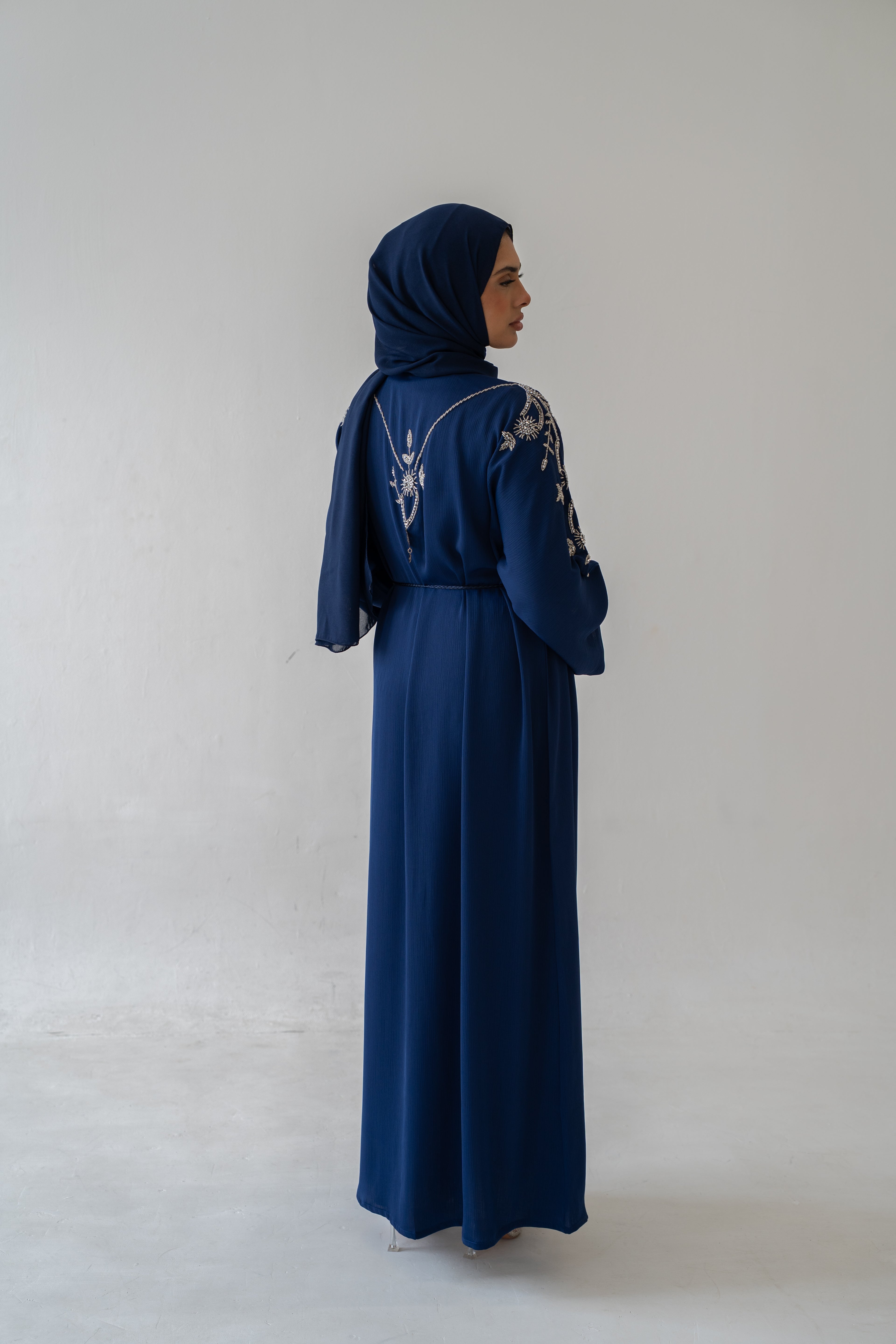 Close‑up embroidery on Abaya Hira Embroidered Crinkle Fabric