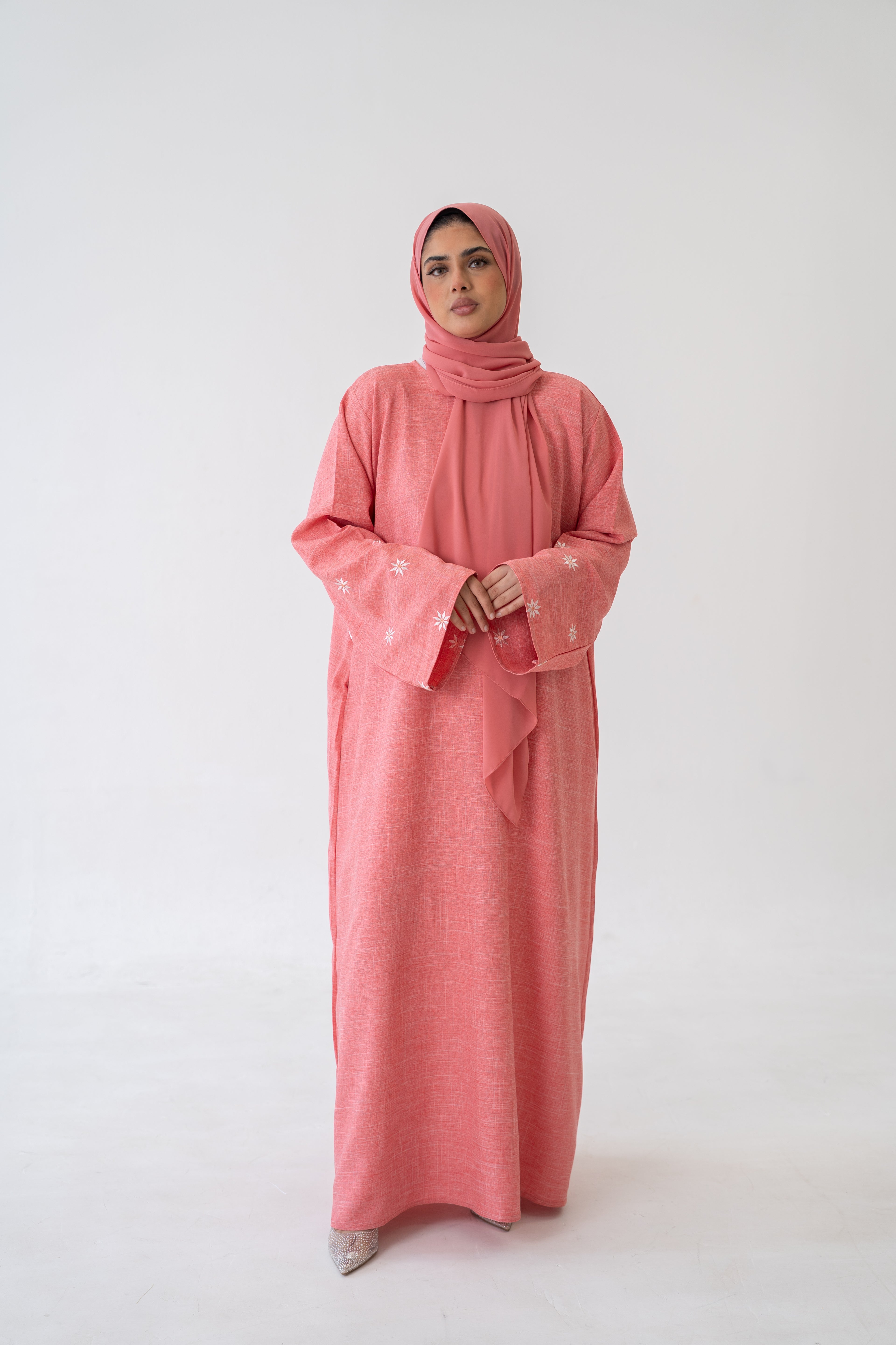 Linen Blend Closed Abaya full outfit look
