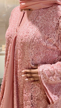 Luxury Lace Beaded Abaya Set with Inner Dress & Matching Hijab. Wedding Edition