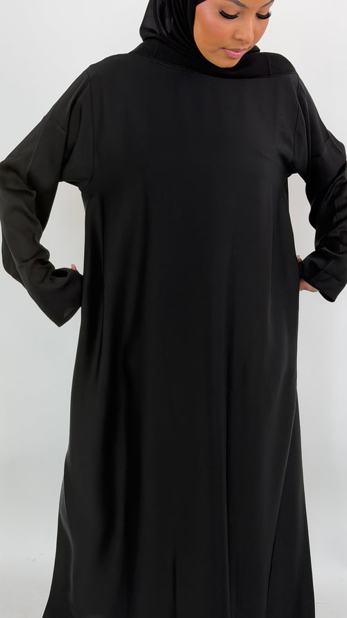 Black Inner Abaya Dress With Pockets