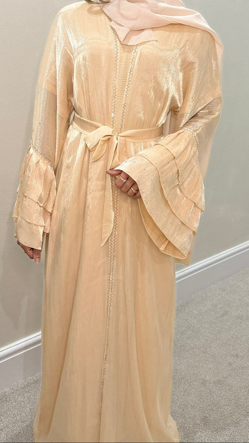 Shimmer detail on Abaya Hiba Shimmer Set sleeve