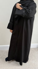 Black Abaya with Diamanté Border Sleeves – 2-Piece Set