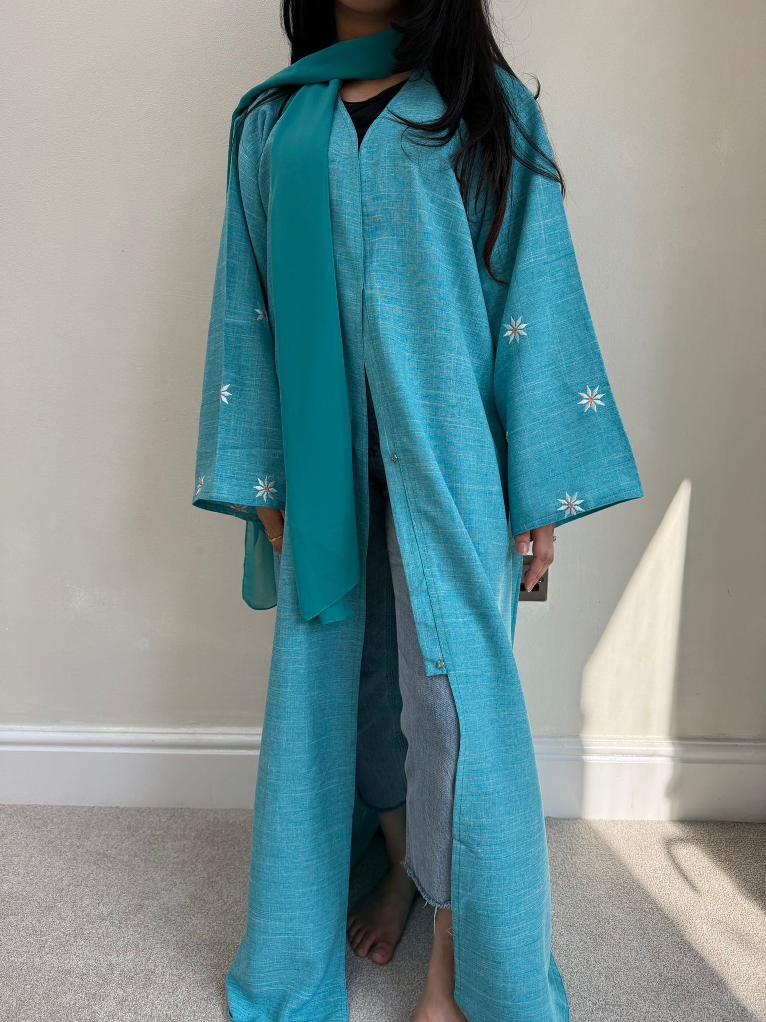 Linen Blend Button Abaya