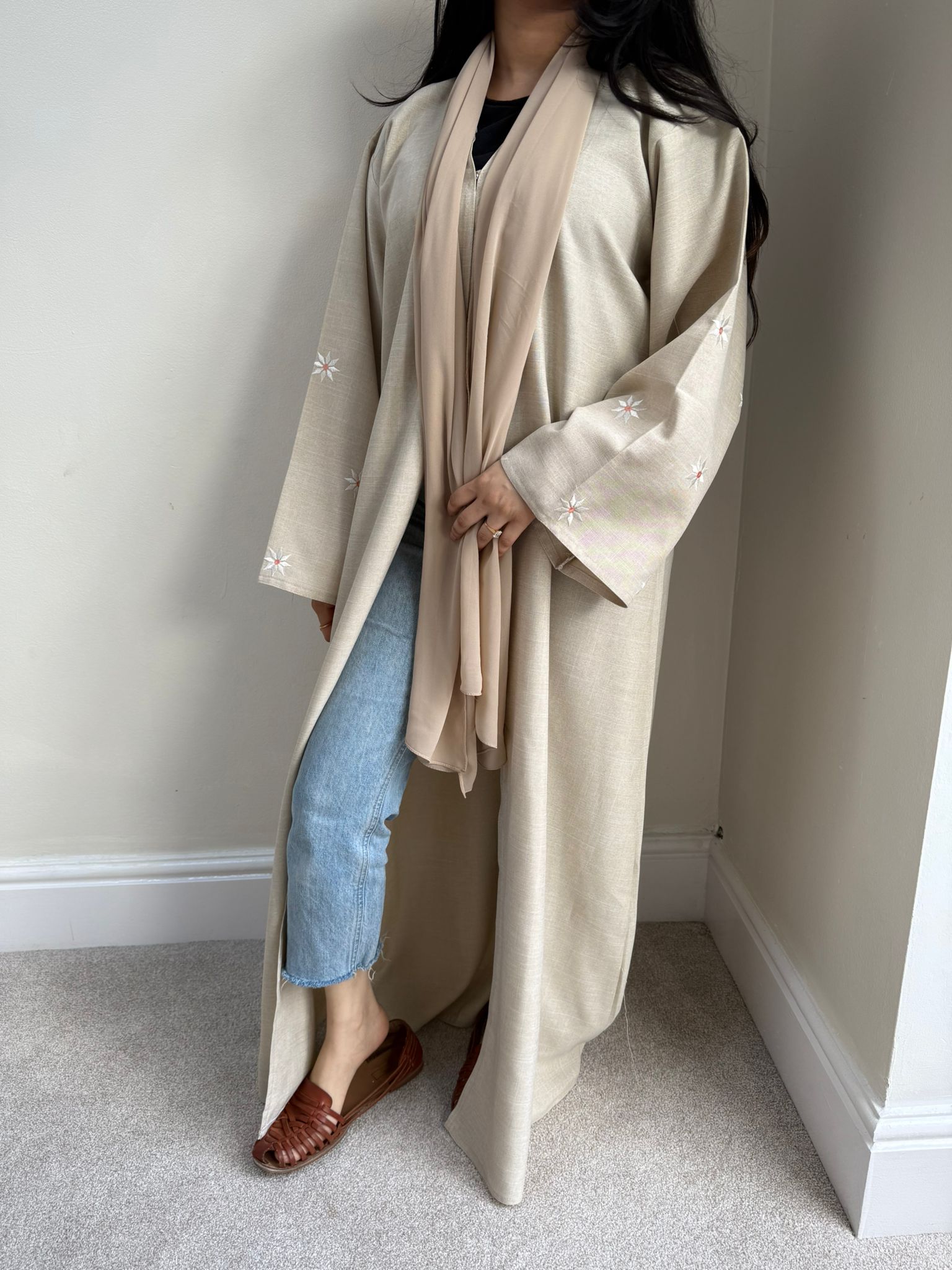 Linen Blend Button Abaya