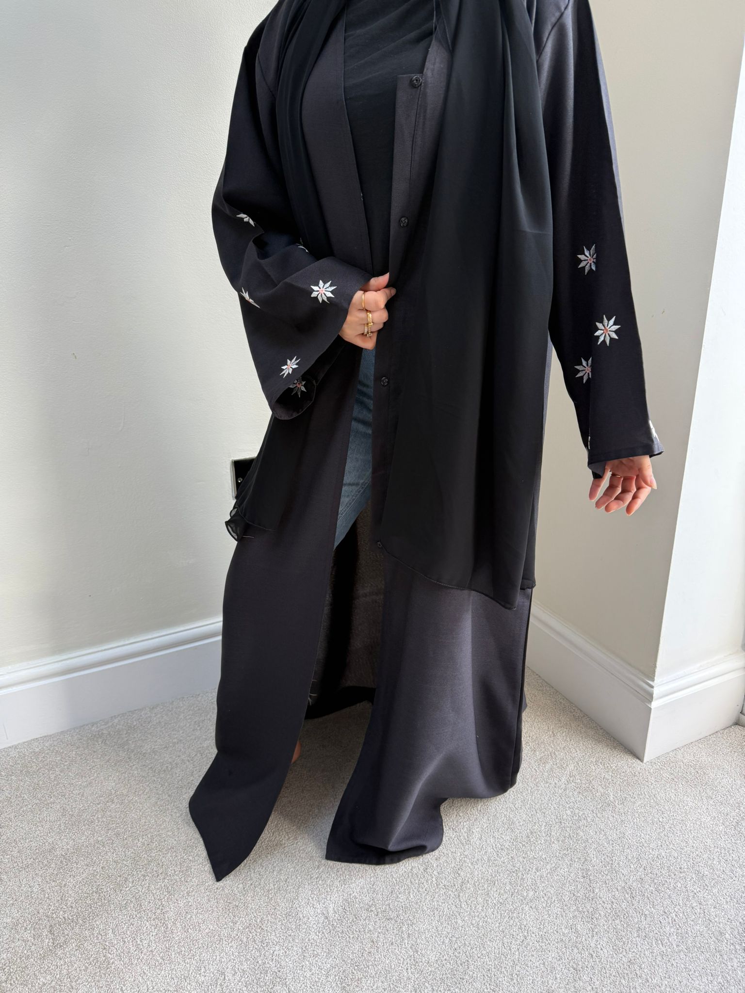Linen Blend Button Abaya