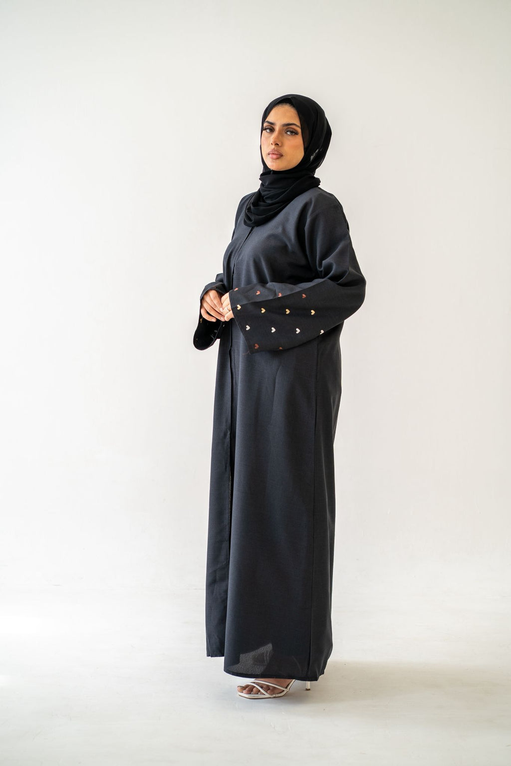 Heart sleeve detail on Black Heart Sleeve Abaya