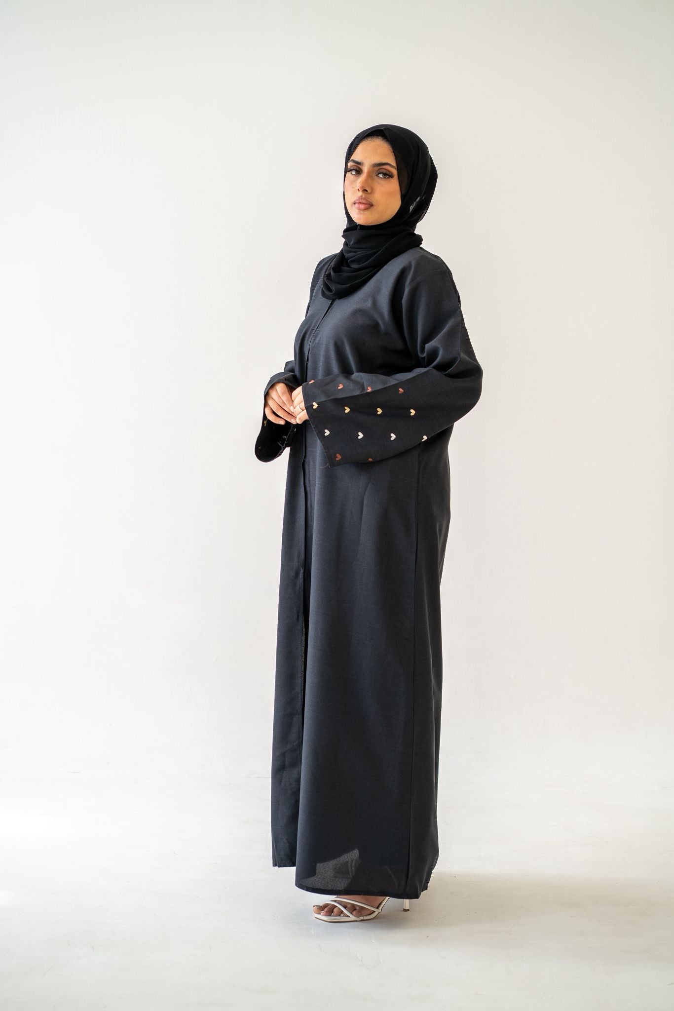 Heart sleeve detail on Black Heart Sleeve Abaya