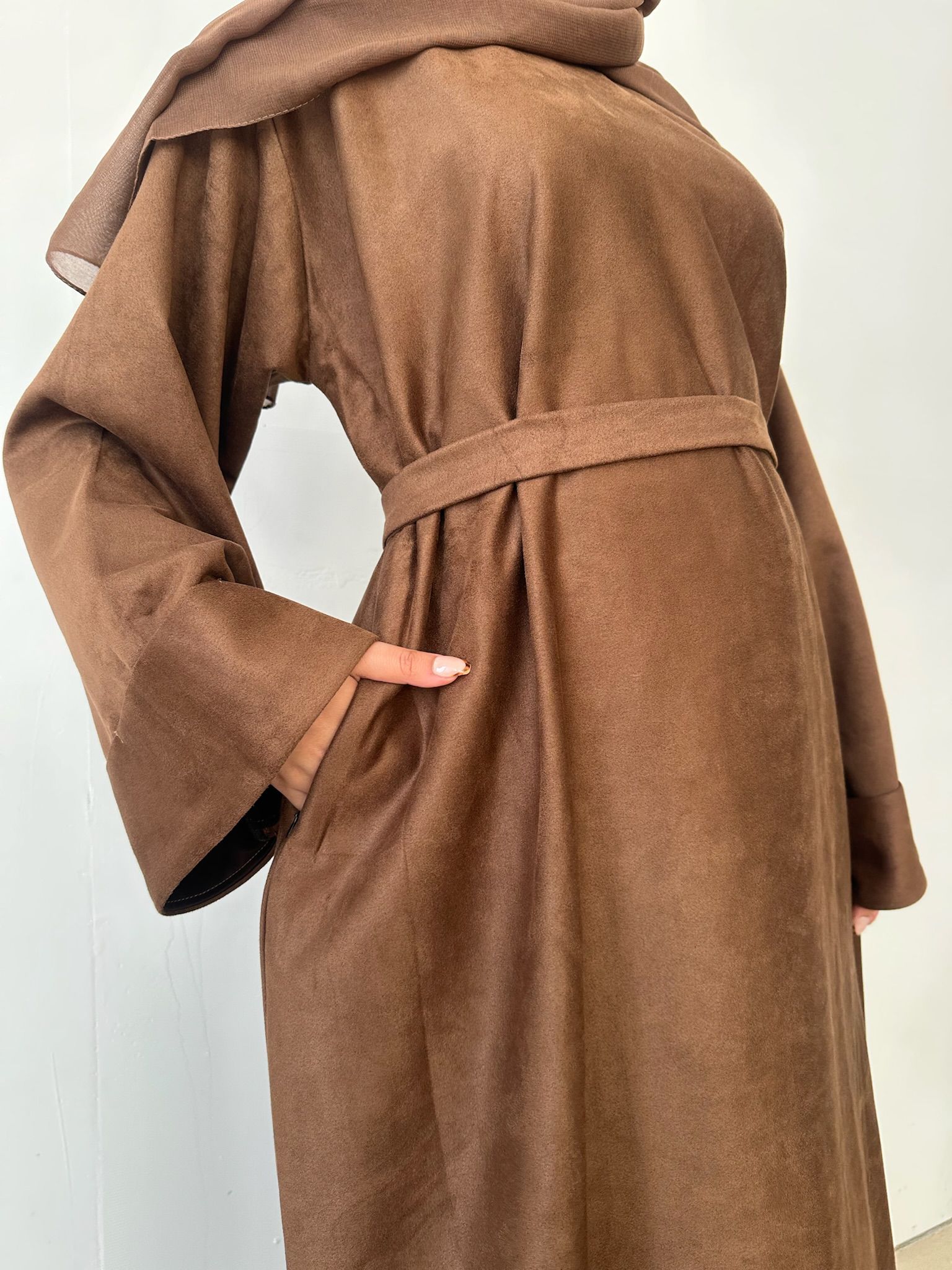 Suede 3 Piece Winter Abaya