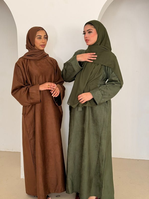 Suede Winter Abaya matching hijab and slip