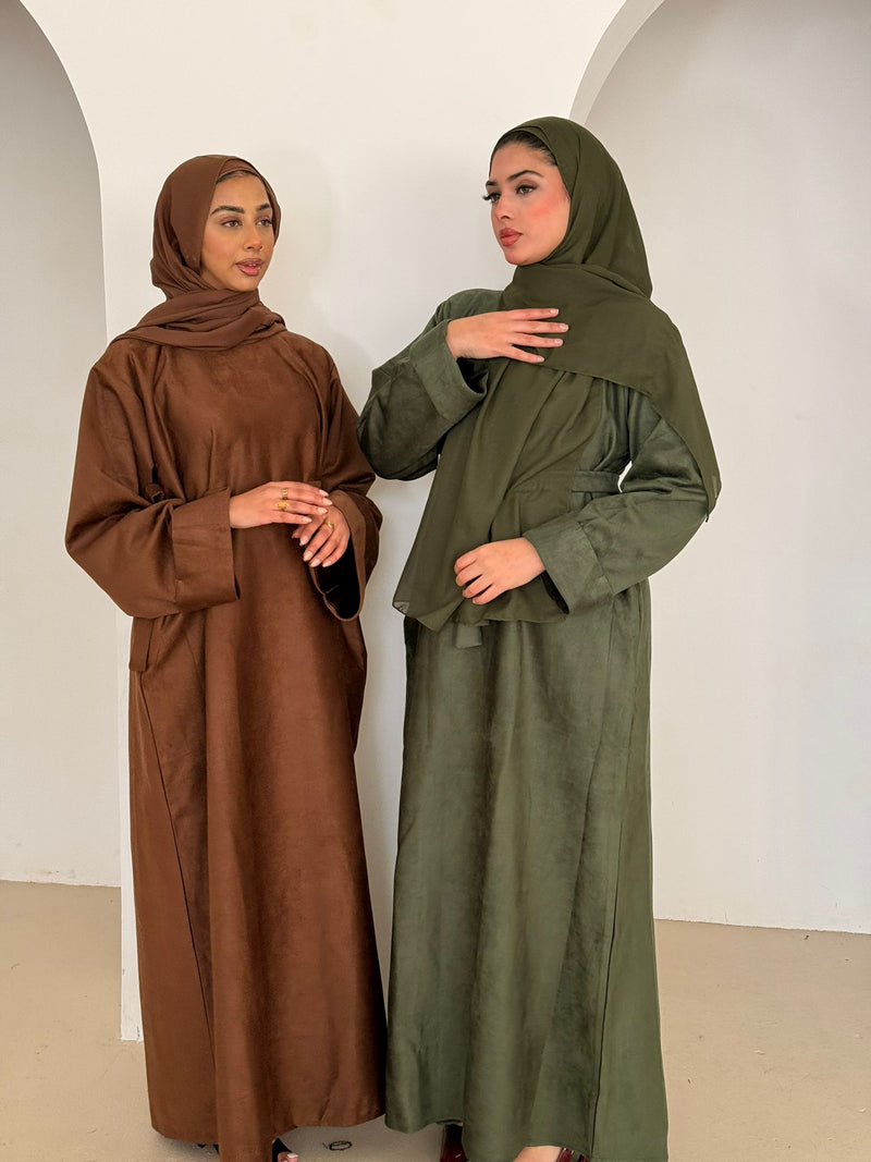 Suede Winter Abaya matching hijab and slip
