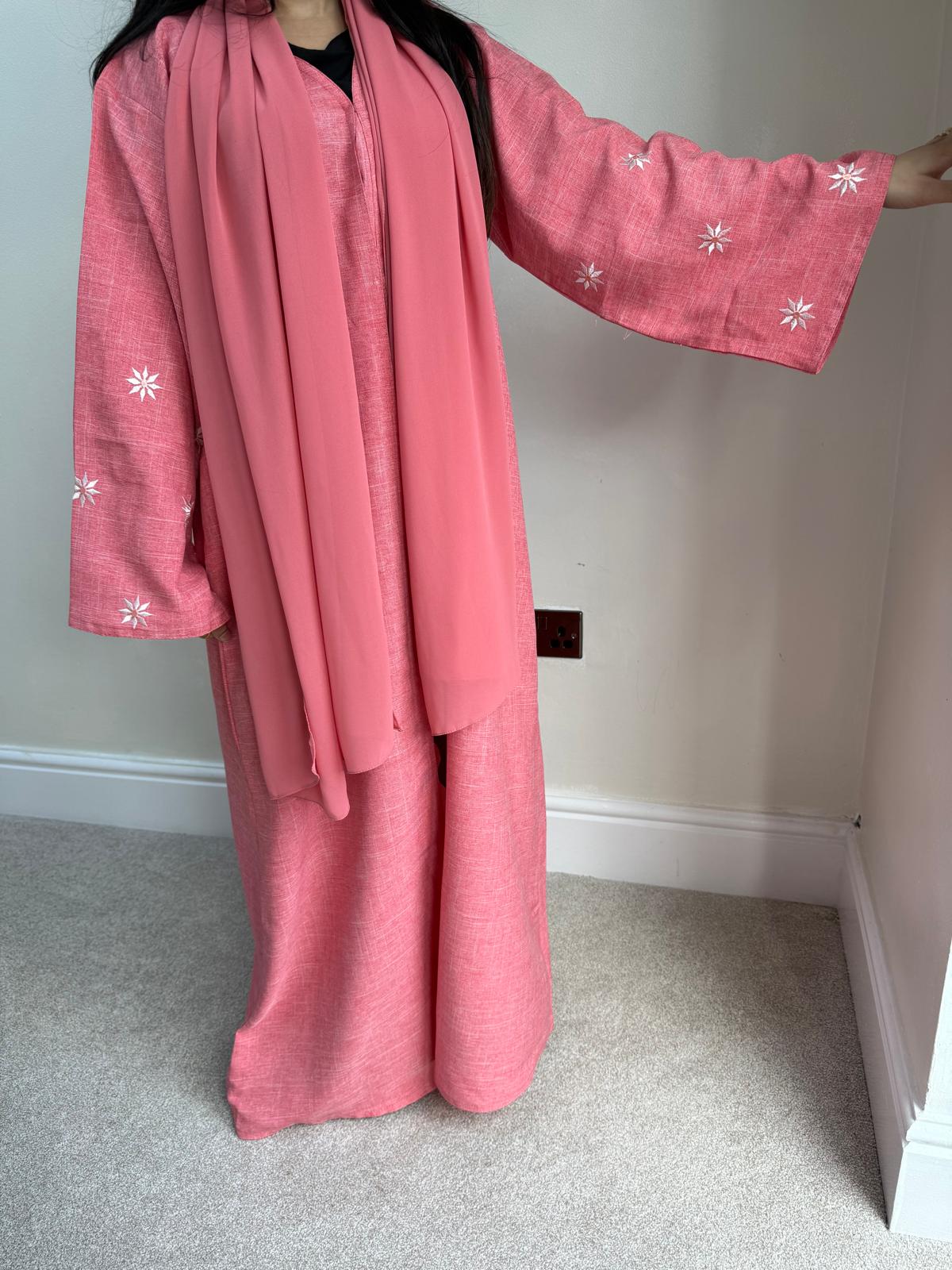 Linen Blend Button Abaya