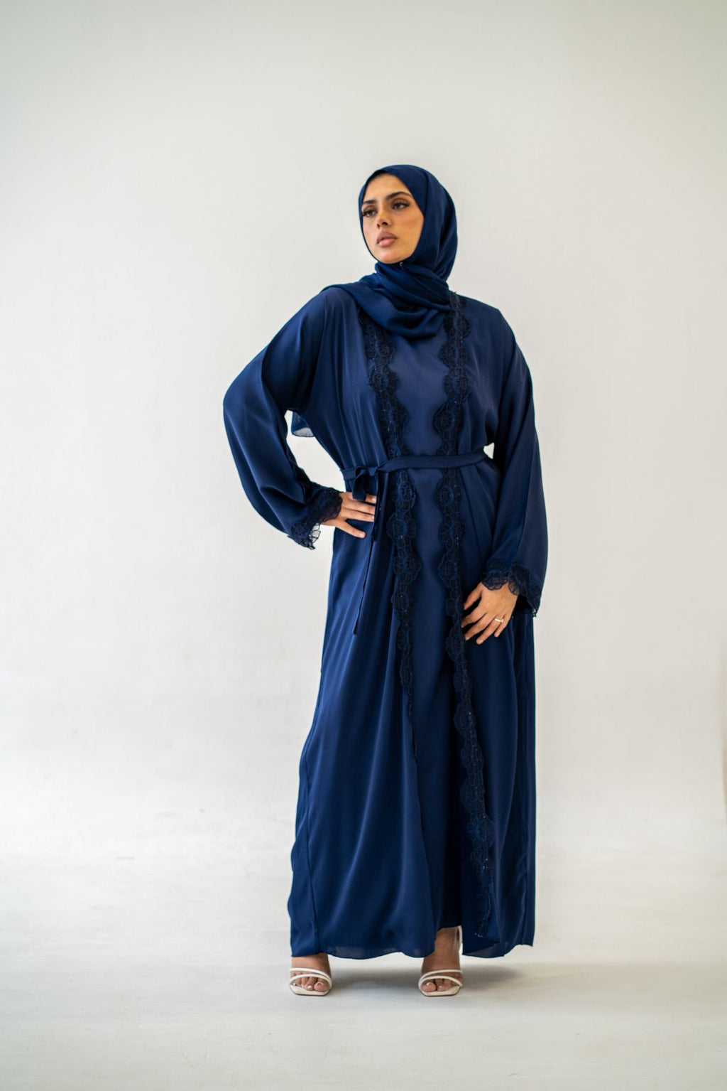 Styled look with Elegant Lace Abaya Set accessories