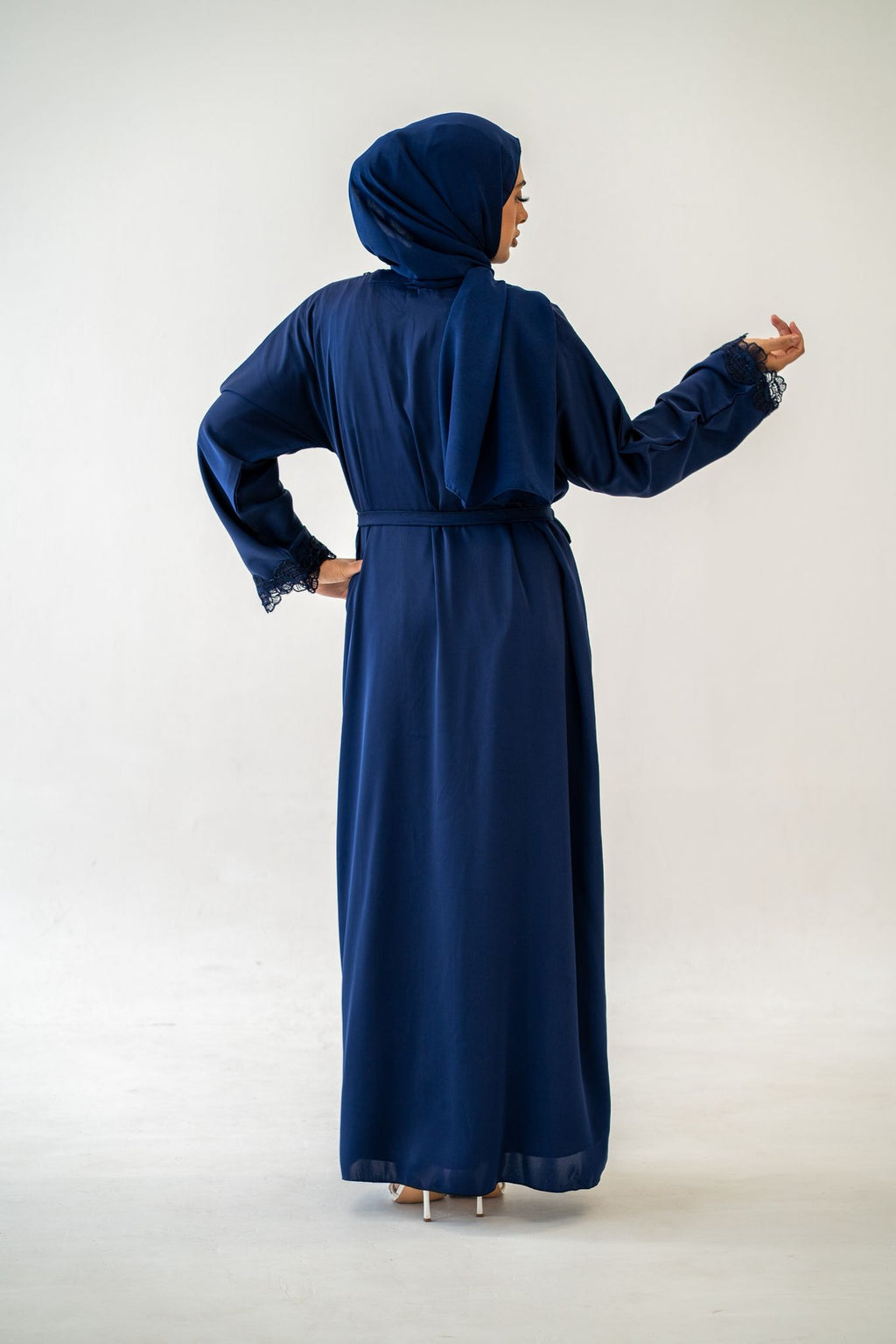 Front view of Elegant Lace Abaya Set modest wear