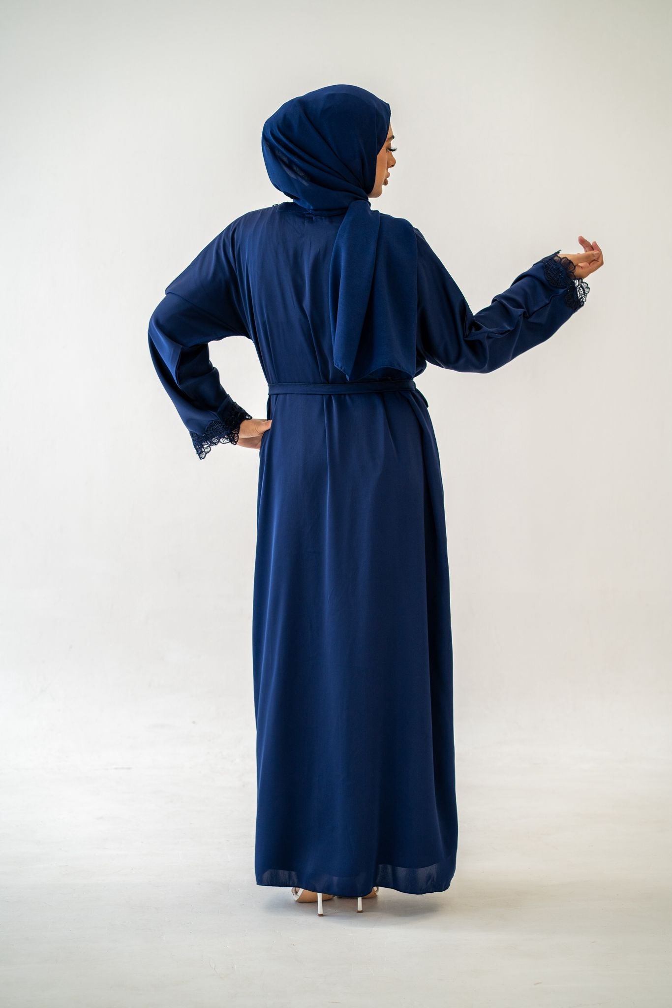 Front view of Elegant Lace Abaya Set modest wear