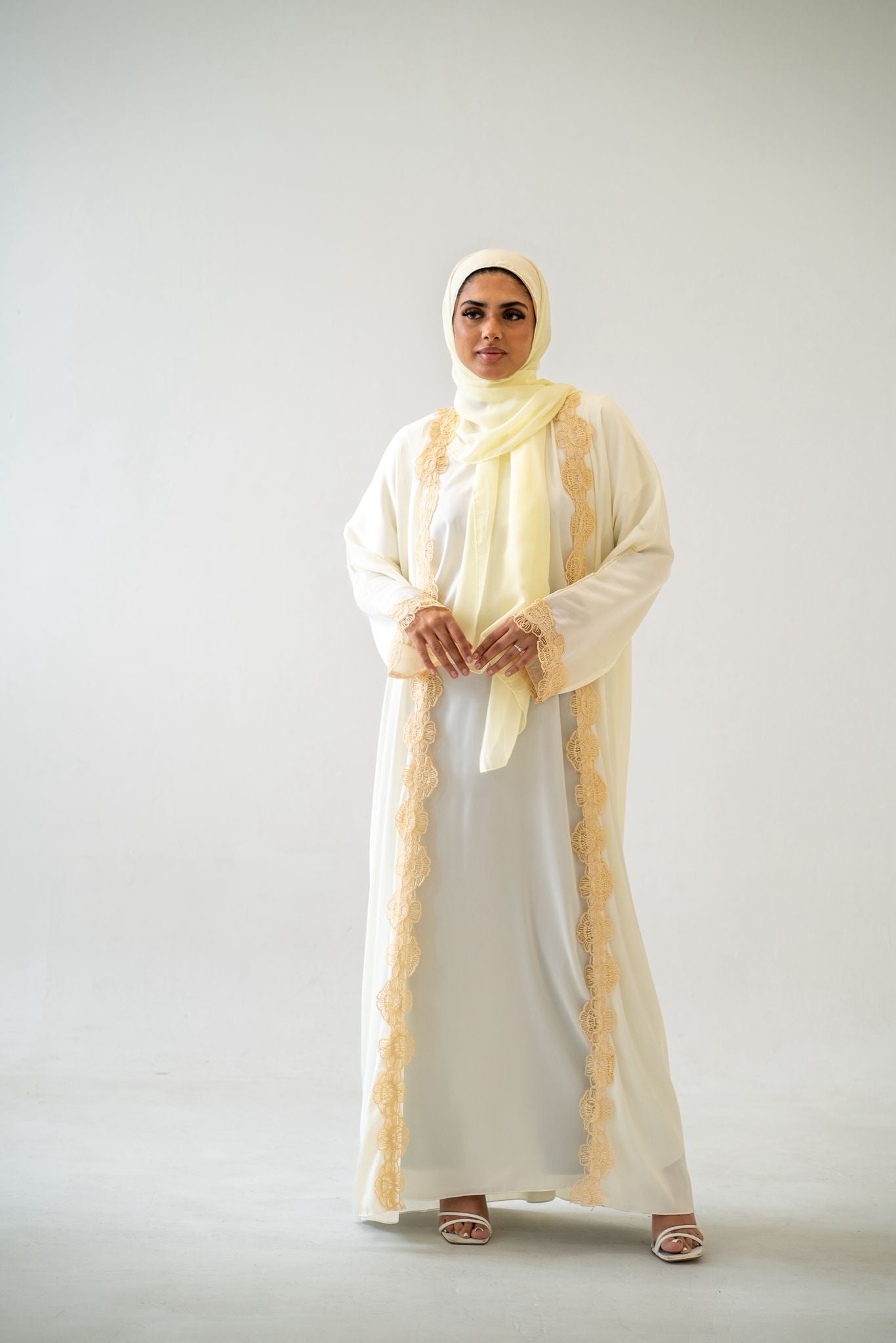 Elegant Lace Abaya Set complete outfit display