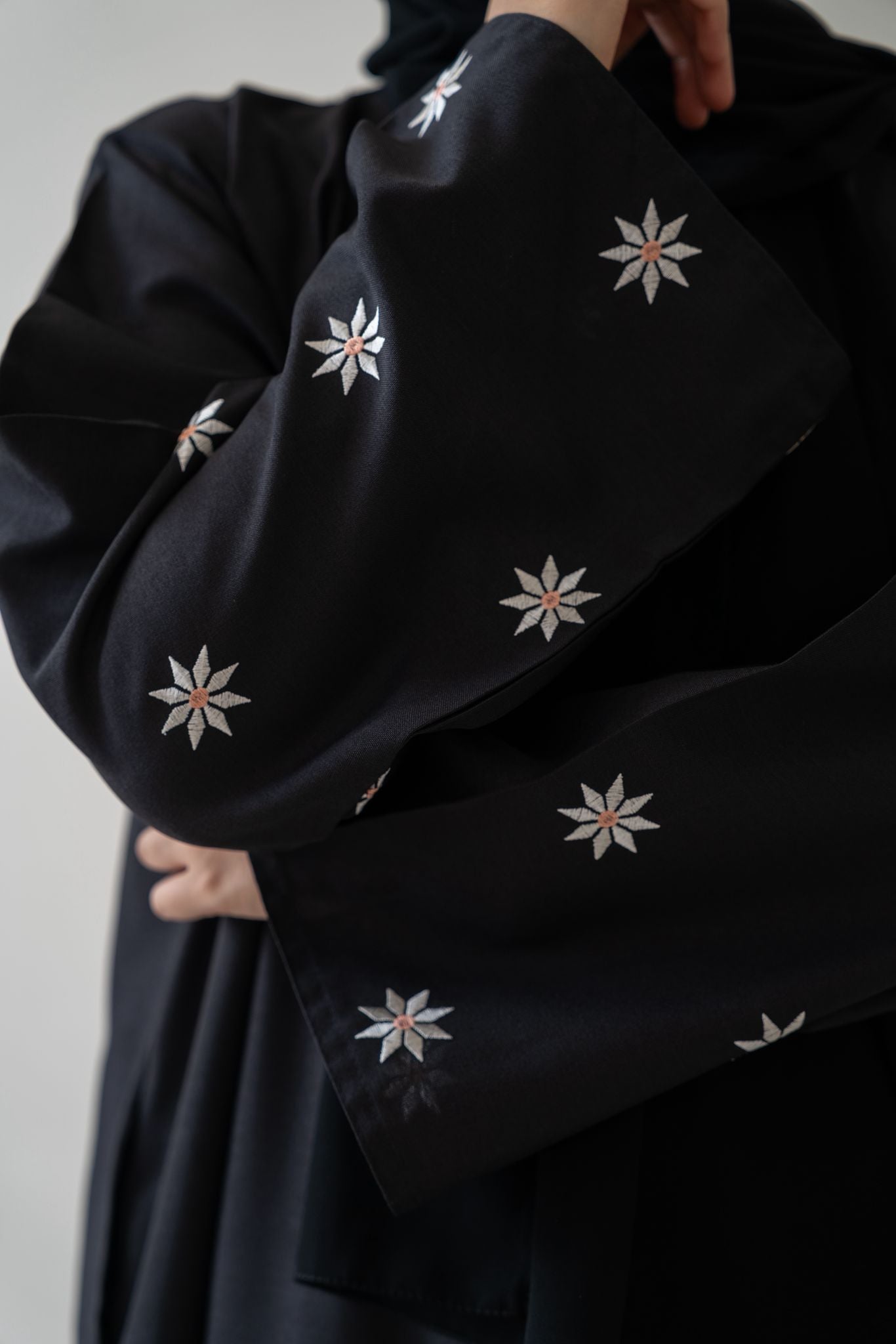 Flower Sleeve Black Abaya with matching hijab