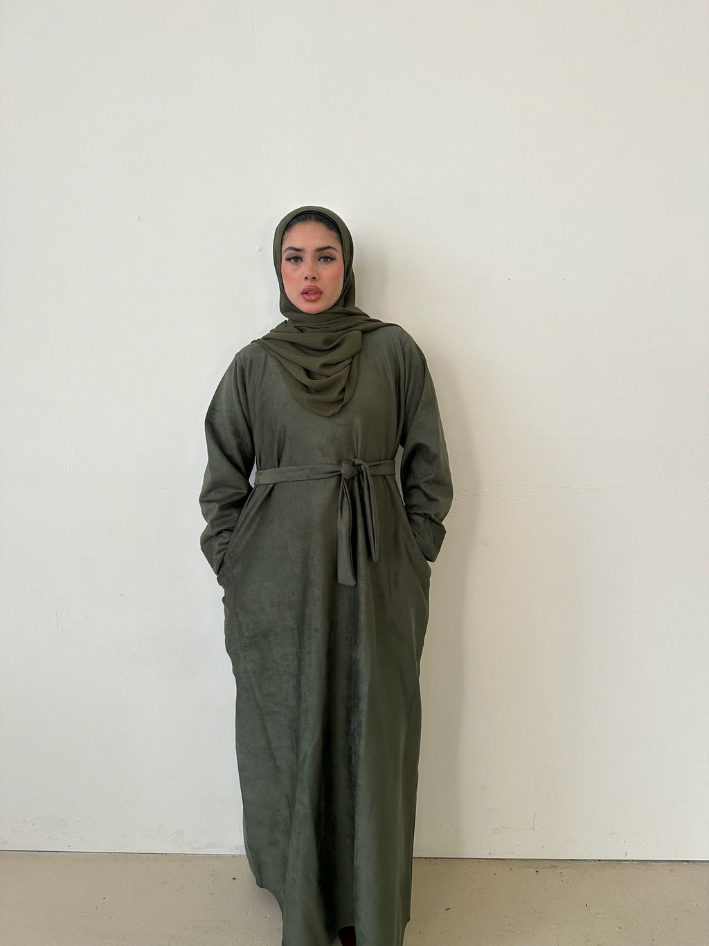 Close‑up of Suede Winter Abaya suede fabric