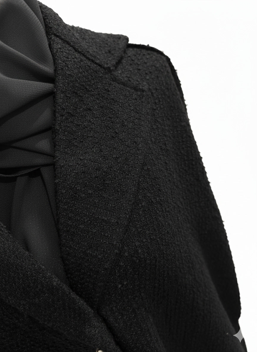 Tweed Button-Front Abaya Coat with Belt & Matching Hijab