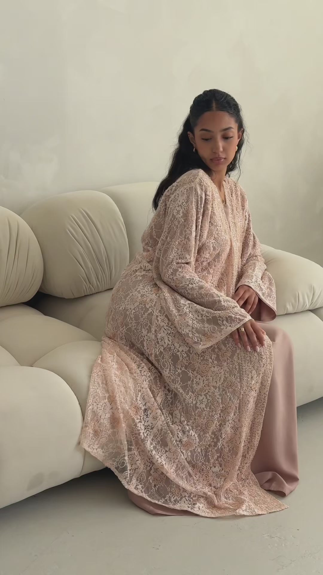 Luxury Lace Beaded Abaya Set with Inner Dress & Matching Hijab. Wedding Edition
